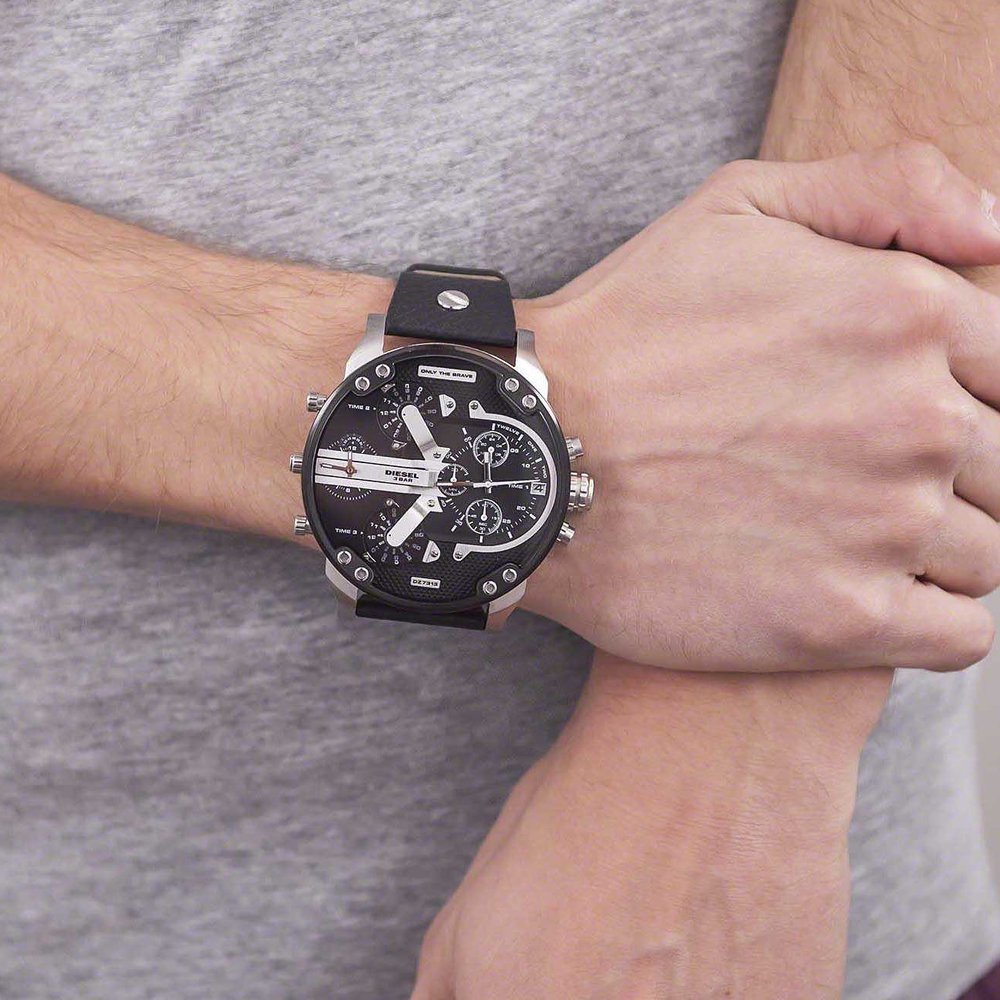 Diesel DZ7313 Mr. Daddy Chronograph Men's Watch – Black Dial & Black Leather Strap