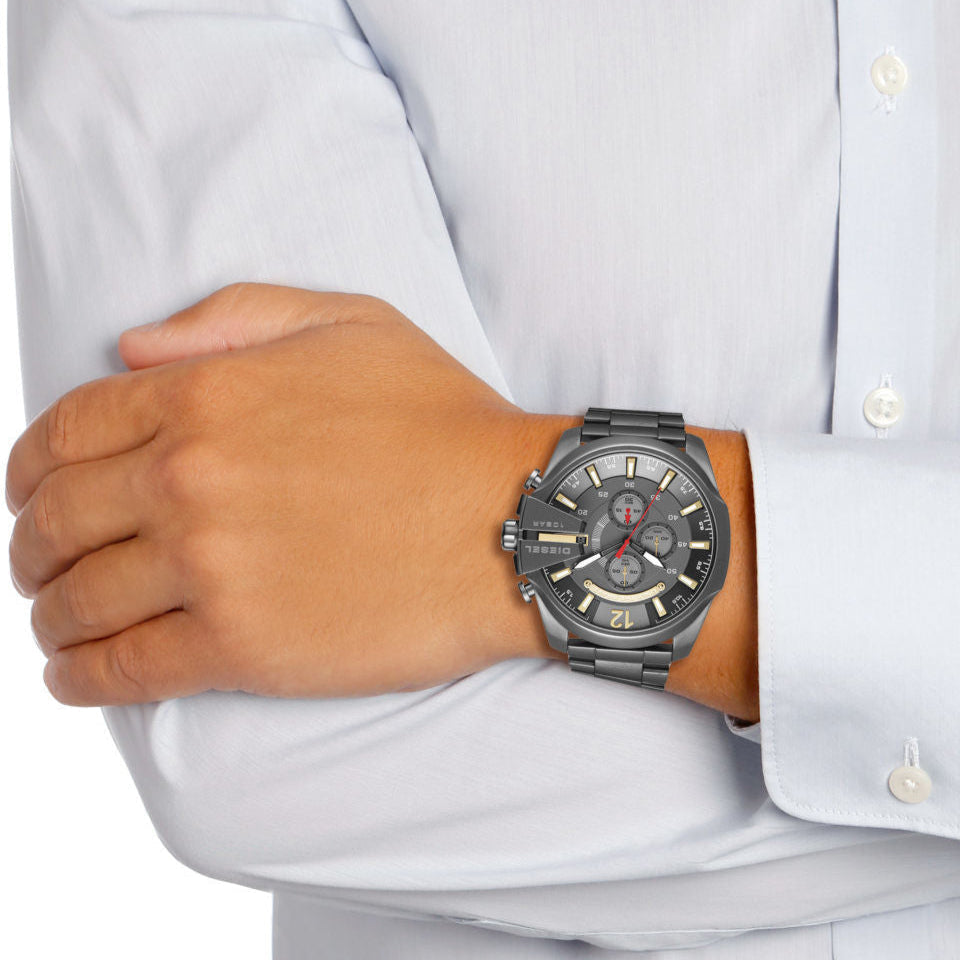 Diesel DZ4479 Mega Chief Chronograph Men's Watch – Grey Dial & Black Stainless Steel Strap