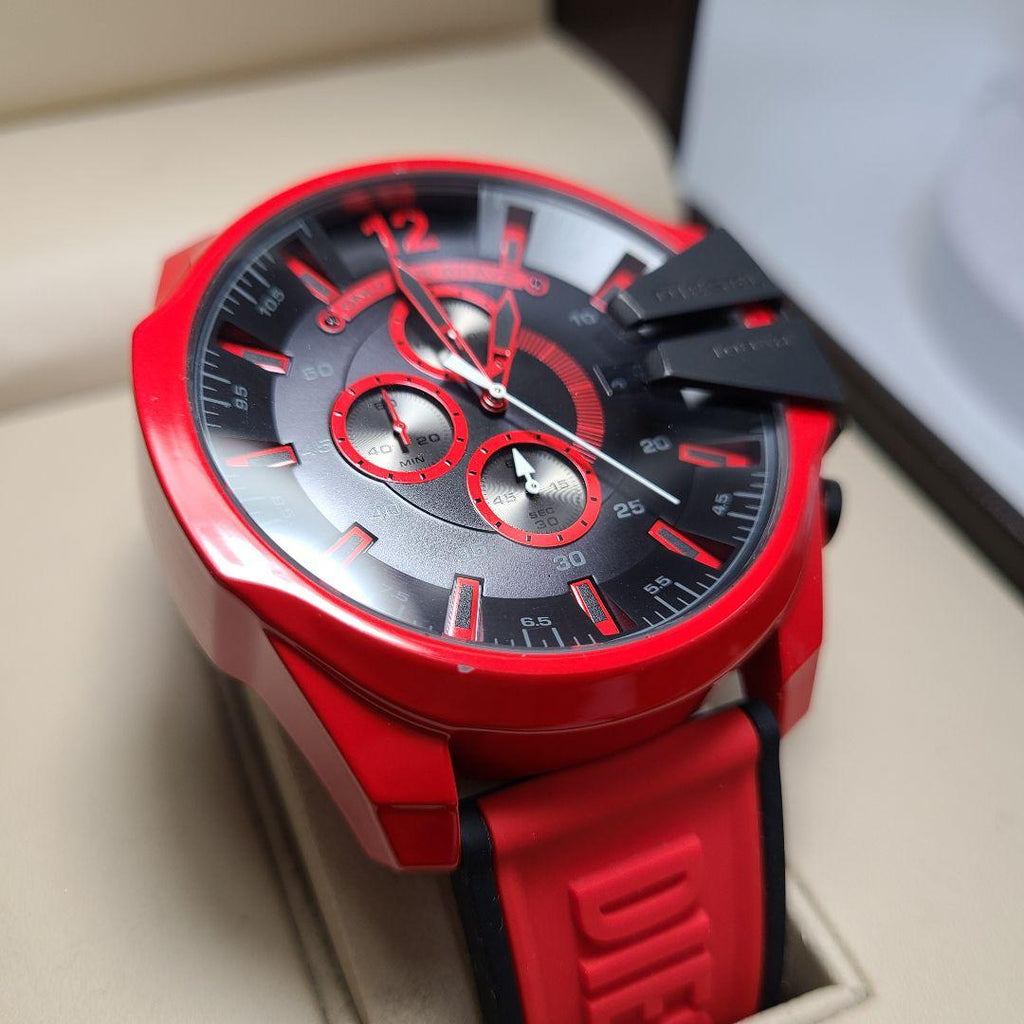 Diesel DZ4526 Mega Chief Chronograph Men's Watch – Black Dial & Red Rubber Strap