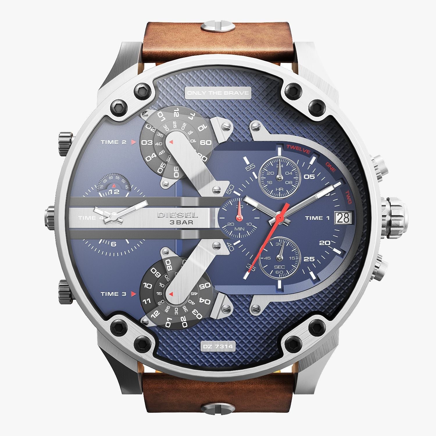 Diesel DZ7314 Mr. Daddy Chronograph Men's Watch – Blue Dial & Brown Leather Strap
