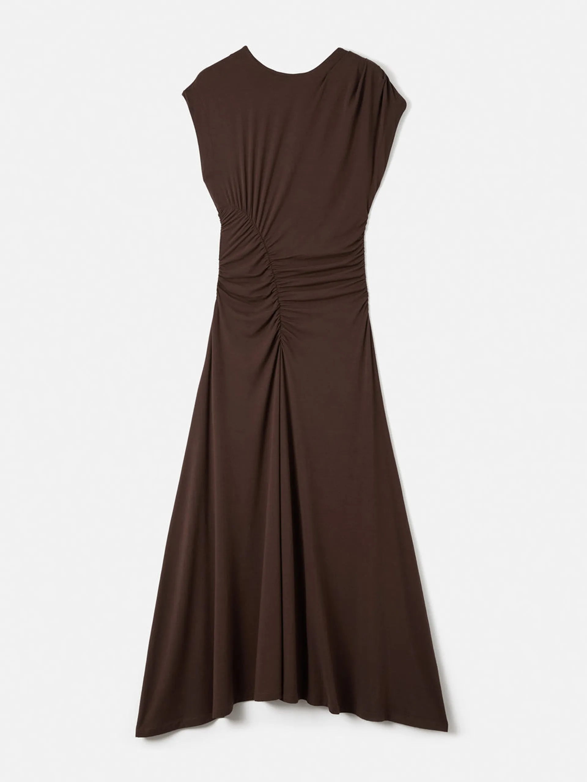 Brown drape pleat jersey dress