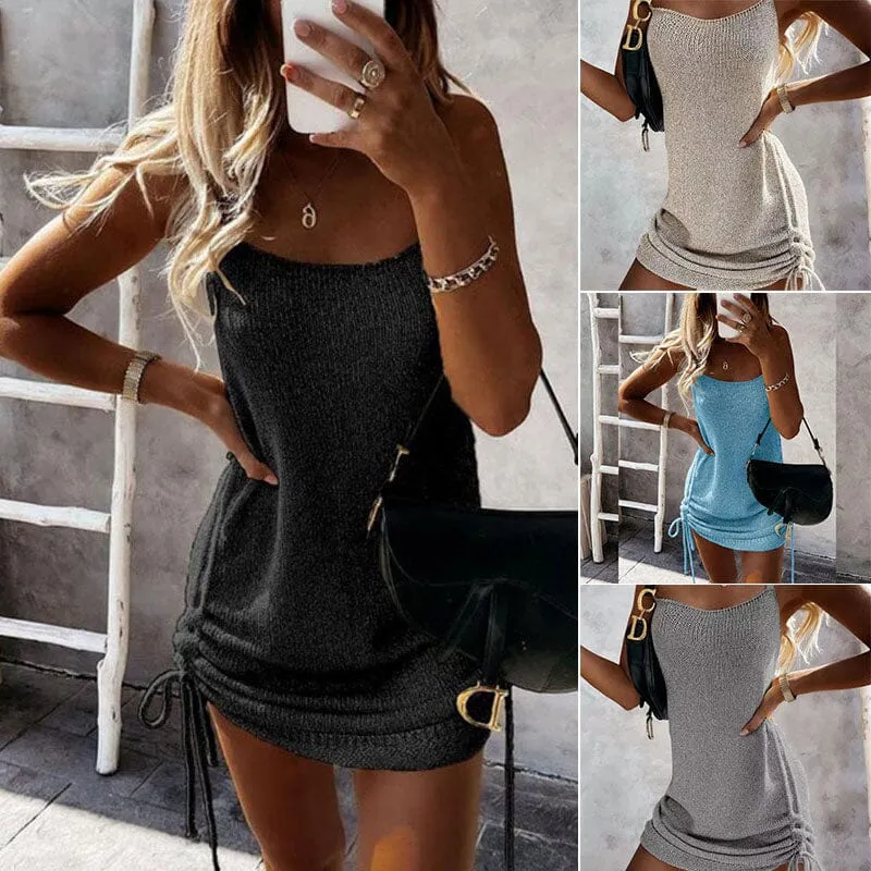 Fashion Sleeveless Lace-up Woolen Dress