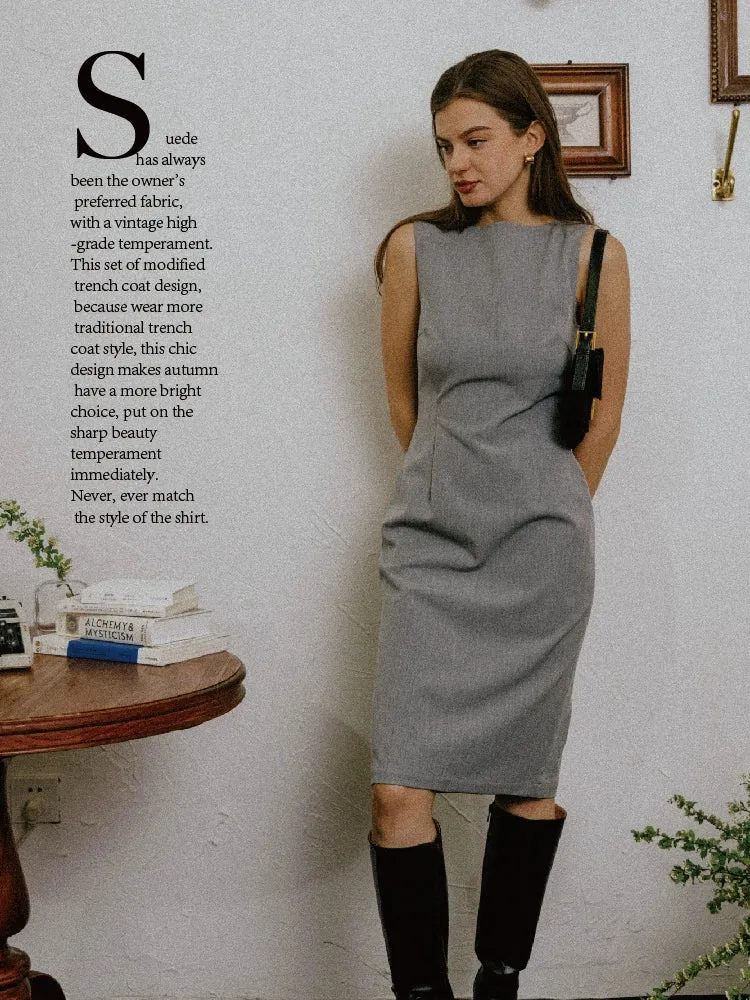 Gray Sleeveless Fitted Dress