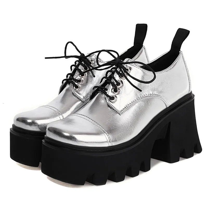 Silver Shoes Oxford Platform