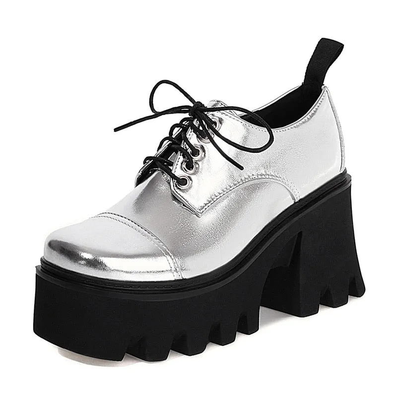 Silver Shoes Oxford Platform