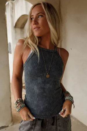 Wendy High Neck Tank Top - Ash Black