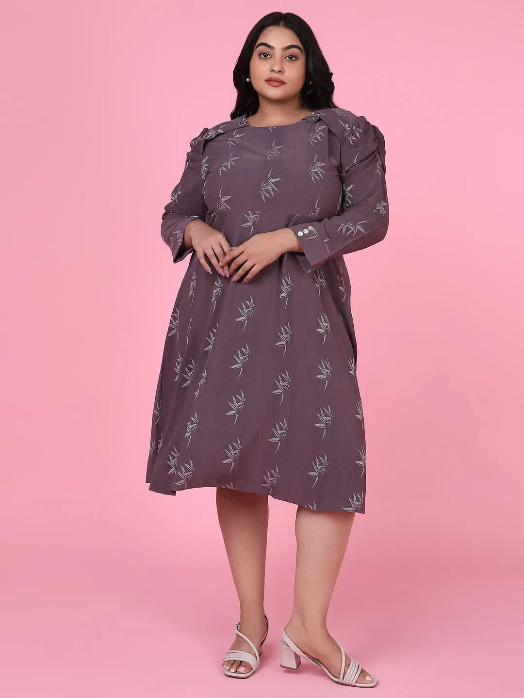 Women Floral Mauve Fit and Flare Dress